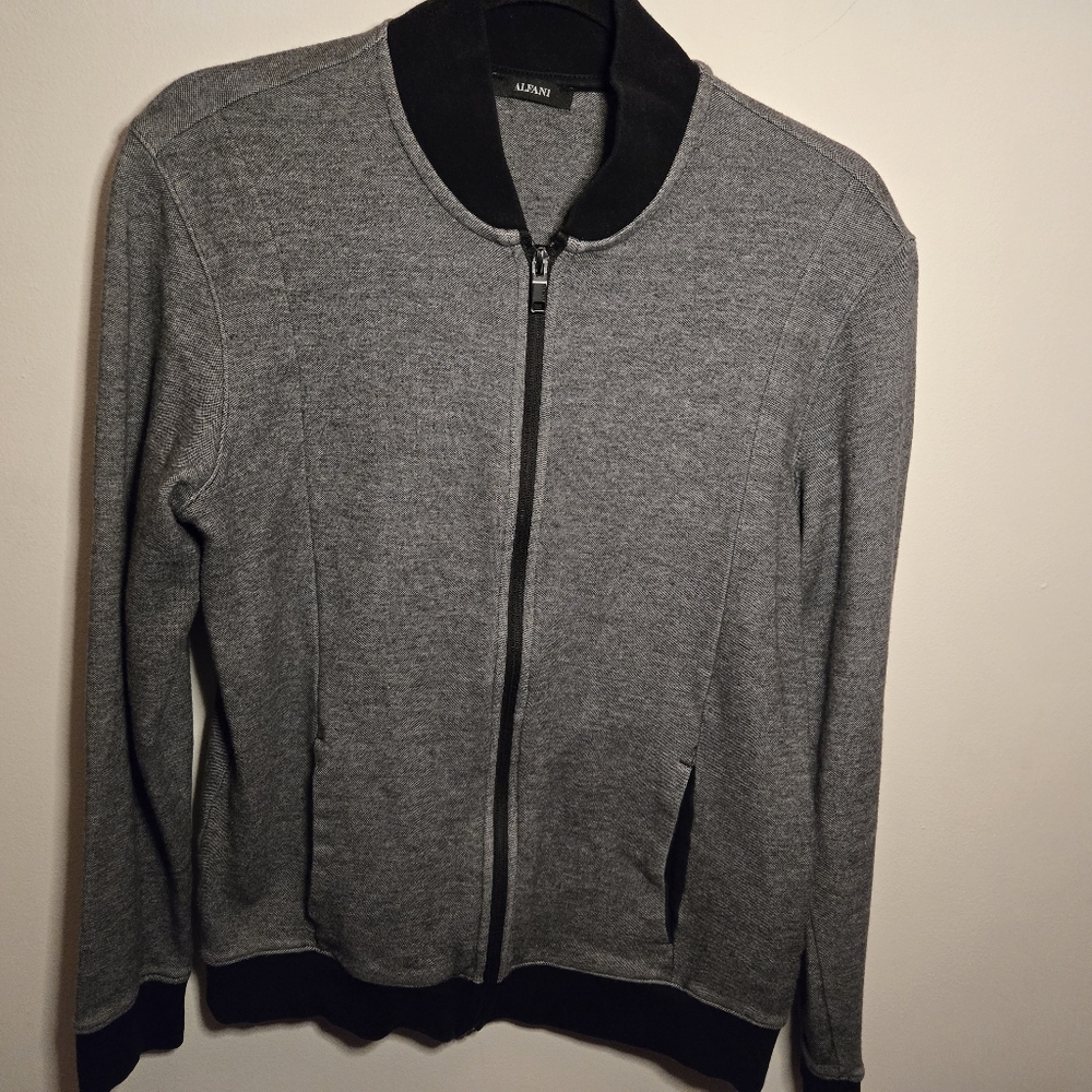 Alfani Lightweight Jacket Womens Small Full Front Zip Gray With Black Trim